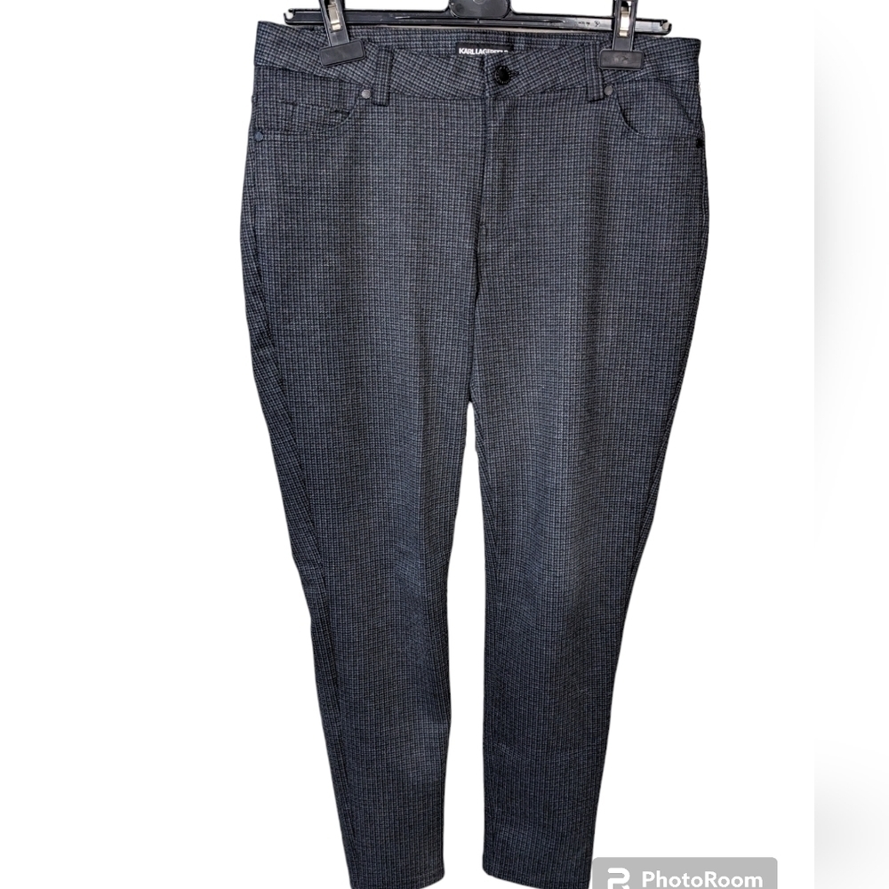 Karl Lagerfeld women's pants size 10 herringbone print grey and white